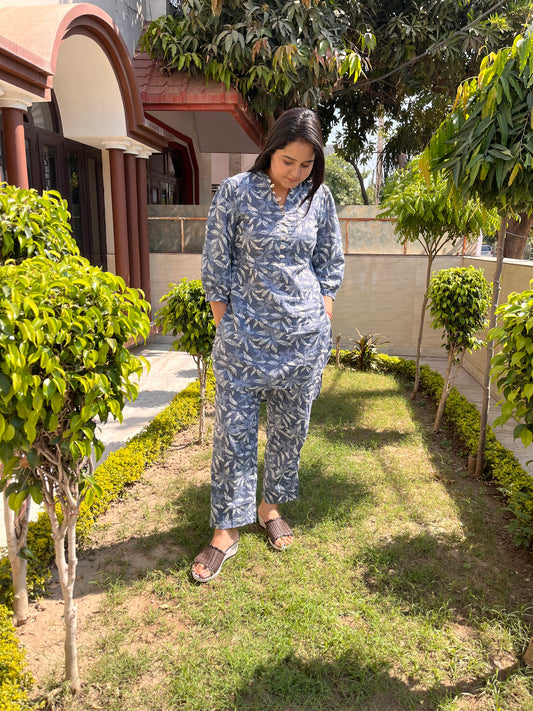 Blue Grey Cotton Co-Ord Set