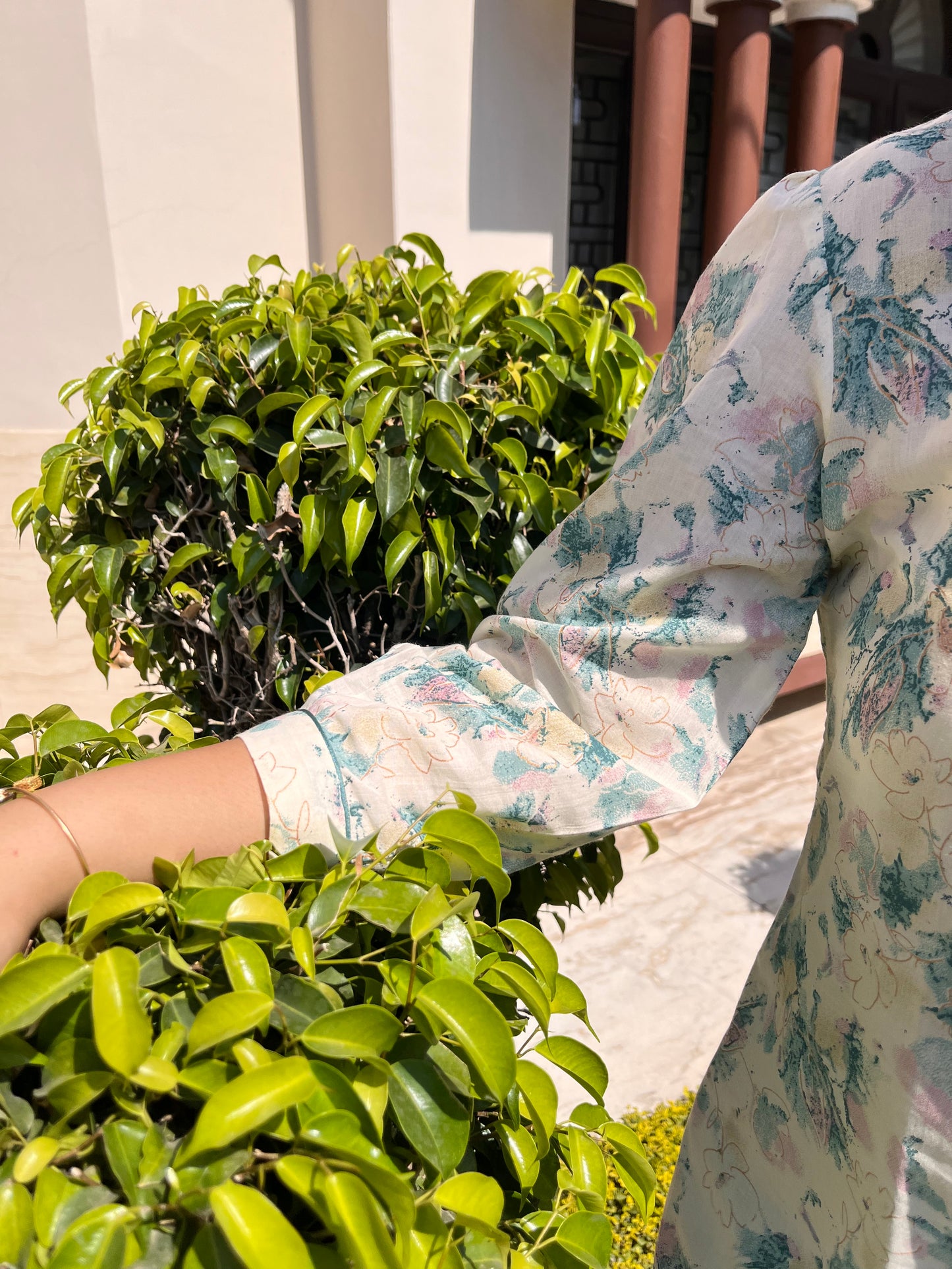 White with Multicoloured Floral Cotton Pant Suit